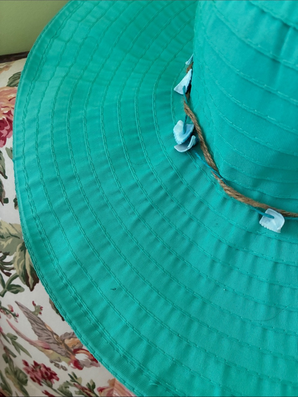 Women’s Turquoise Wide-Brim Sun Hat with Twine Accent - Picture 4 of 8